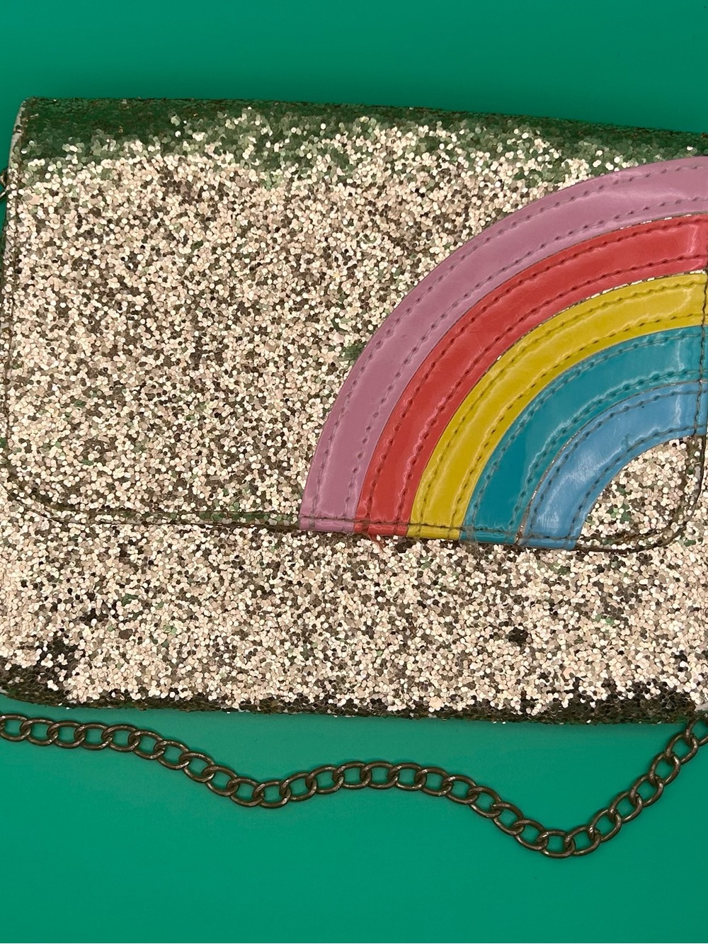 Glam Gold Glitter Clutch with Rainbow Accent - Pride, Special Occasion